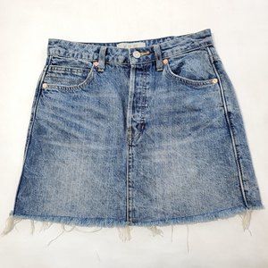 We The Free People Jean Skirt Size 25 Blue Denim Mini  Raw Hem Button Fly